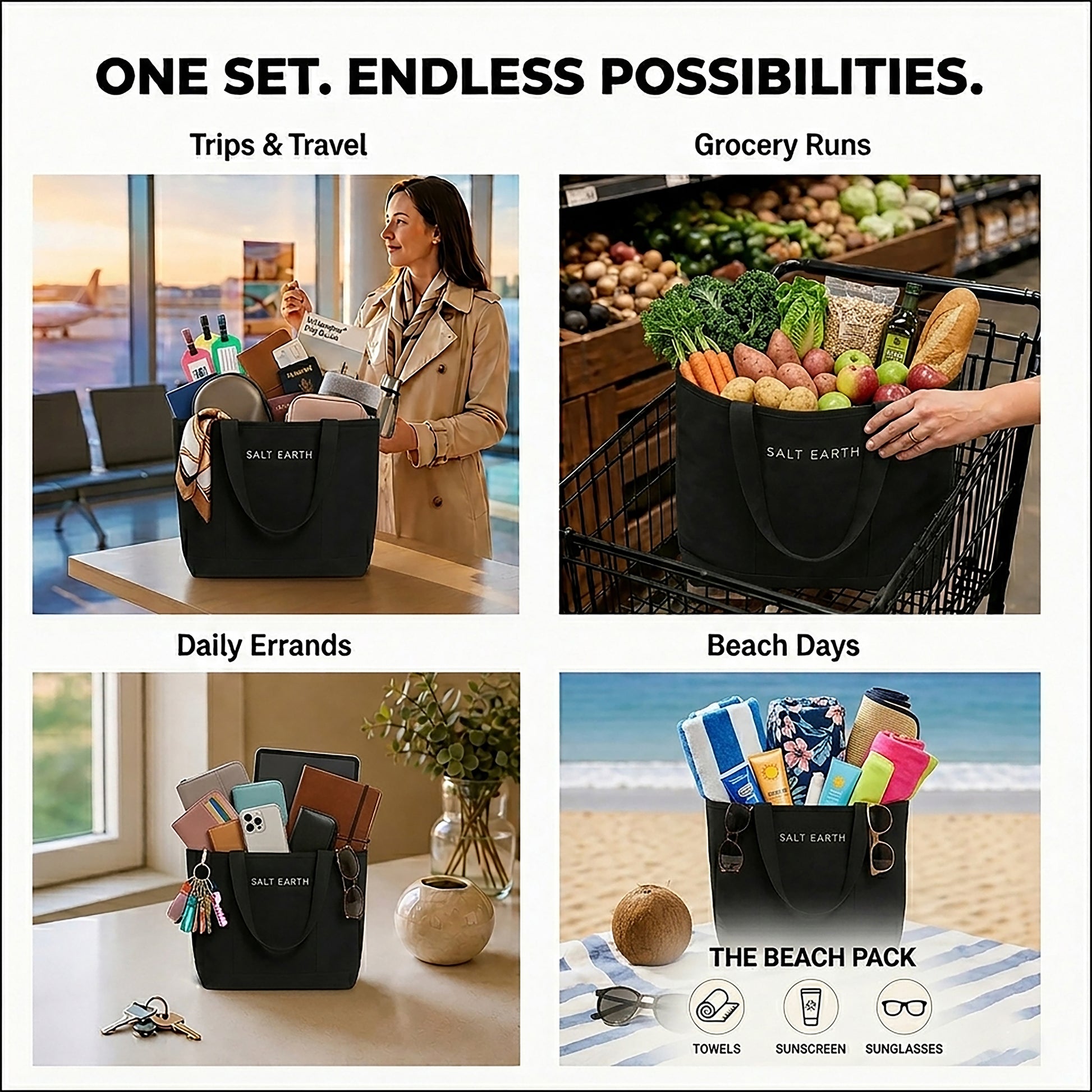 Trio Tote Black Pack of 3 Medium