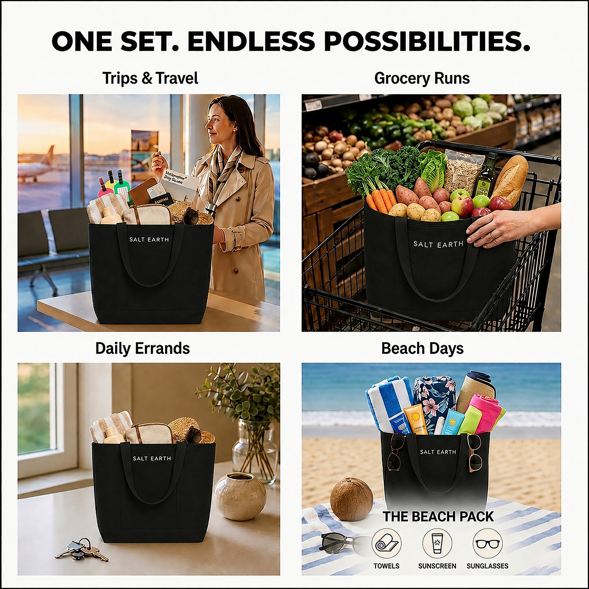 Trio Tote Black Pack of 3 Large