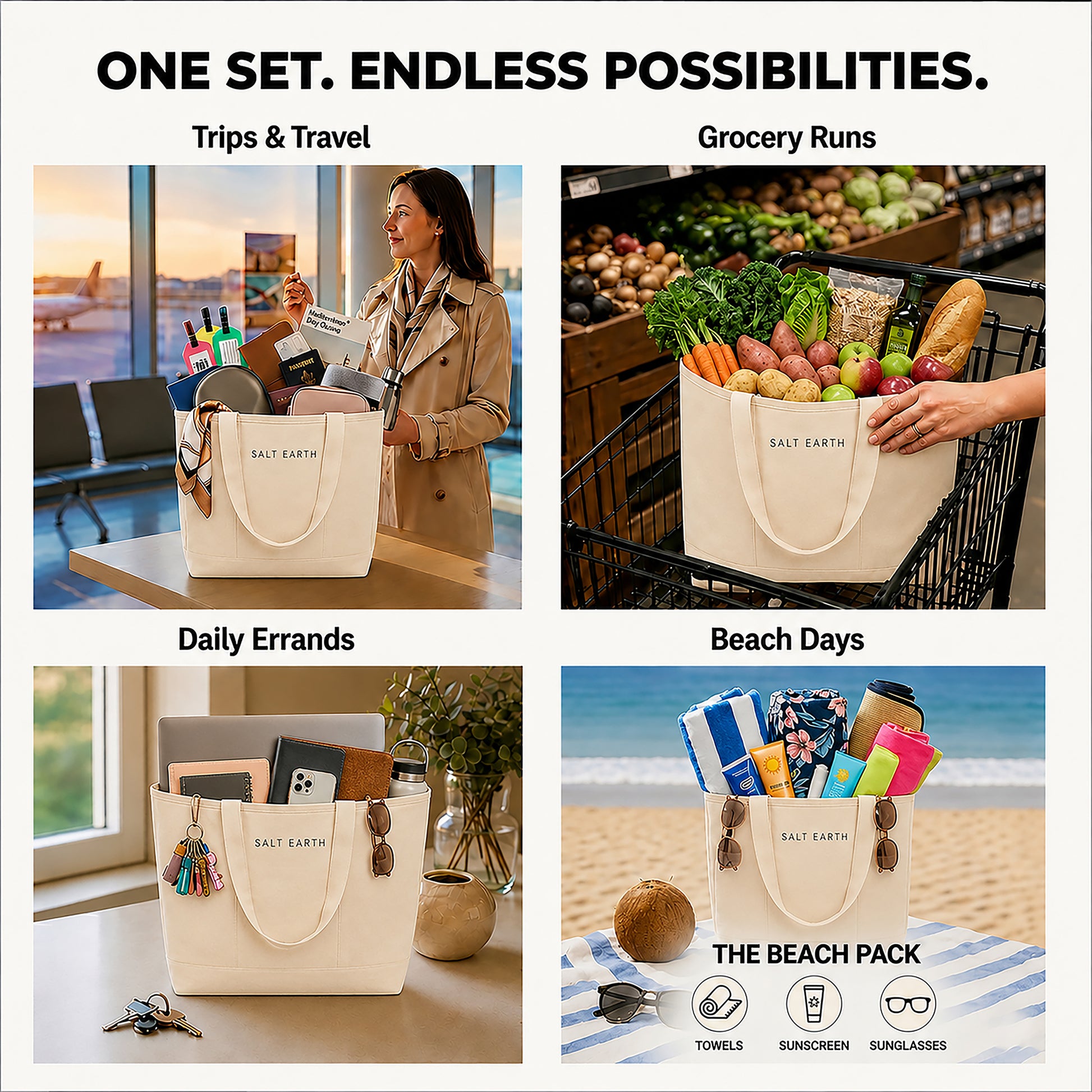 Trio Tote Natural Pack of 3 Medium